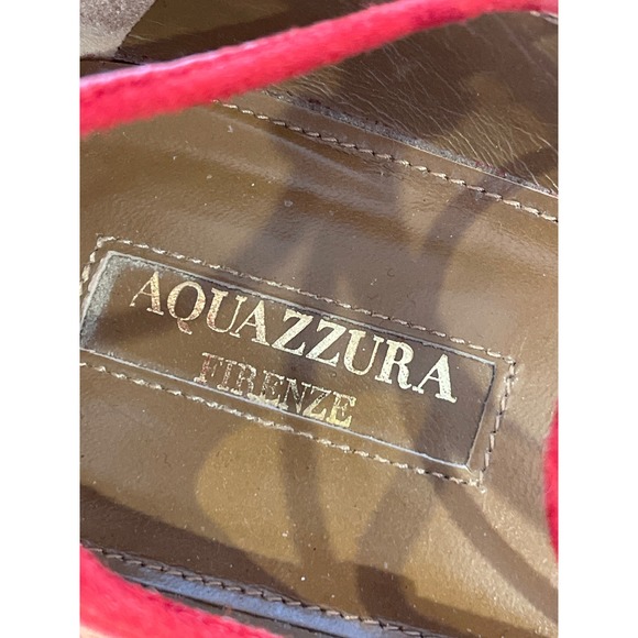 Aquazzura Firenze Red Suede‎ Pom Pom Lace Up Pointed Toe Ballet Flats - Picture 5 of 7